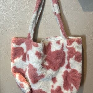 Pink and White Faux Fur Tote Bag